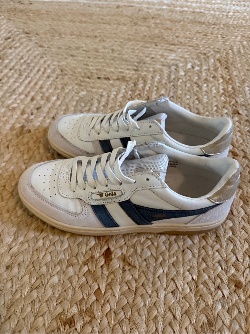 Gola White Leather Sneakers with Blue Stripes like new